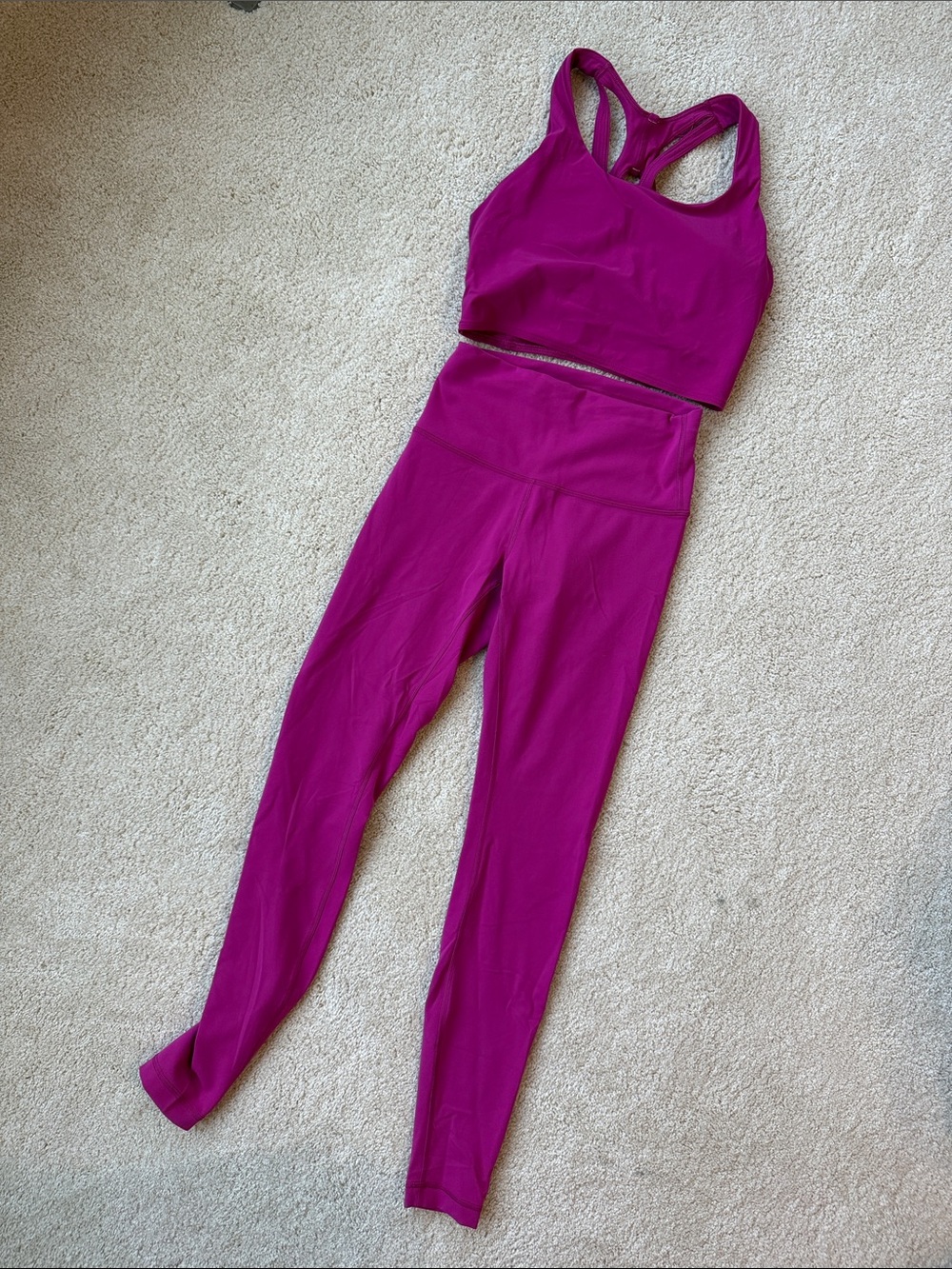 Lululemon Wonder Under Magenta High-Waist Leggings & Sports Bra Set